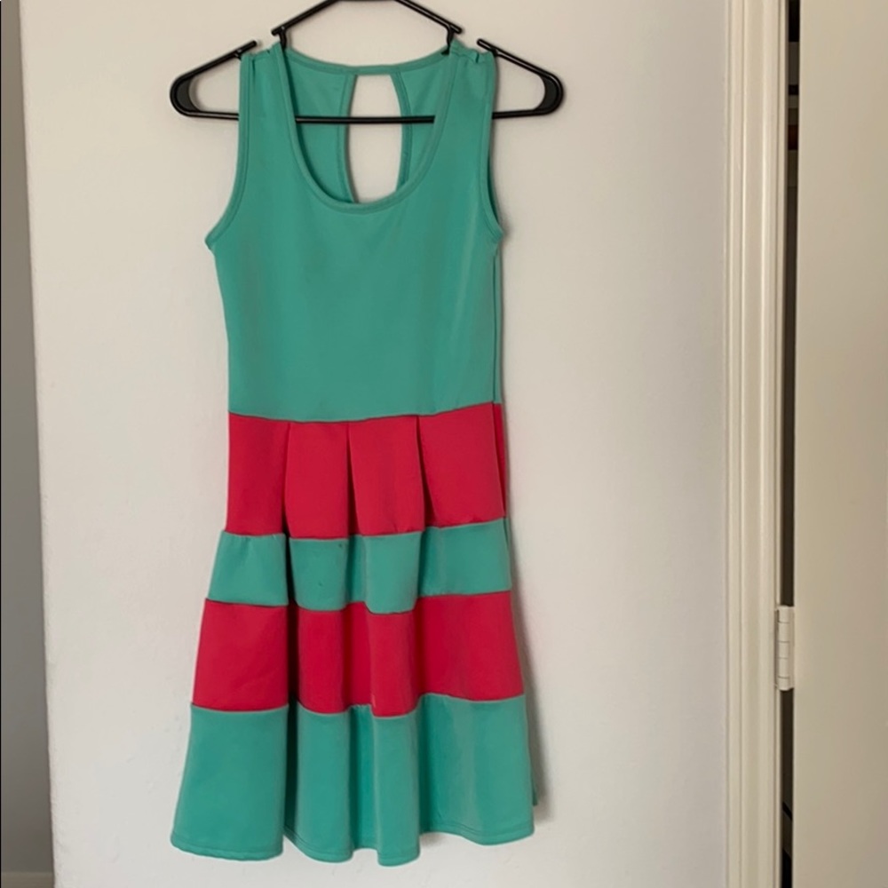 Blue and hot pink formal dress